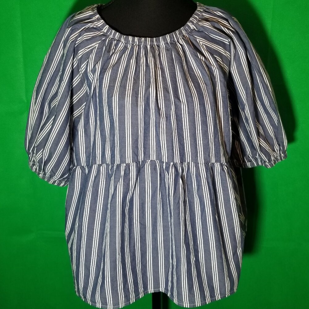 Old Navy Blue White Stripe Womens L Boho Blouse Peasant Milkmaid Fairy NWT‎